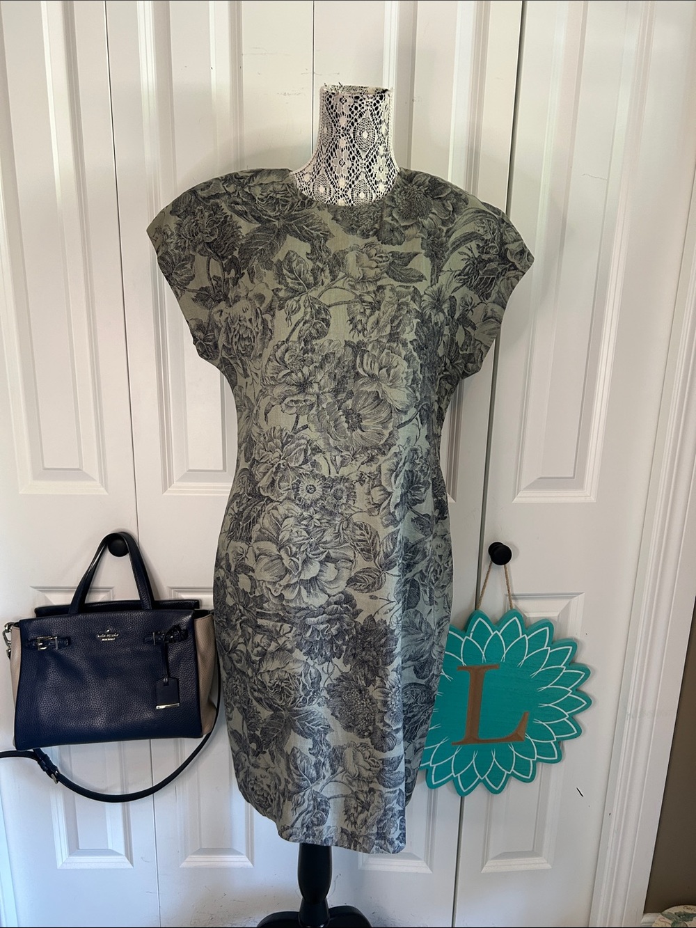 Vintage Linda Allard Ellen Tracy Floral Linen Midi Sheath Dress Size 10